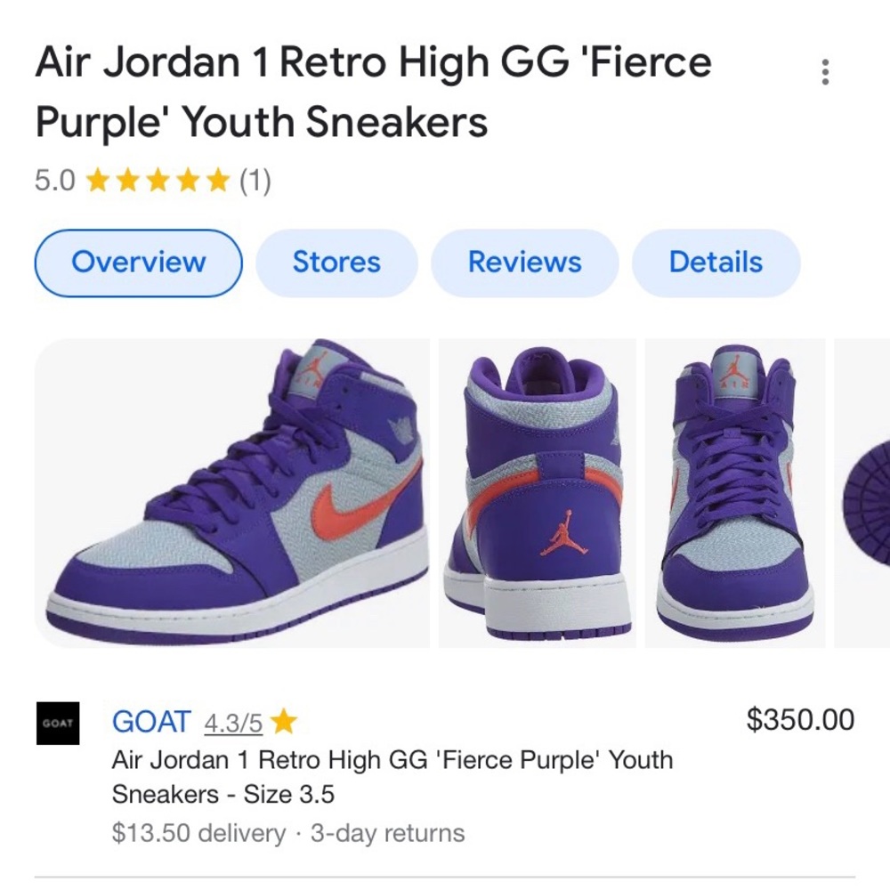 Offers open! RARE Air Jordan 1 Retro Fierce Purple youth 5.5 women’s 7.5